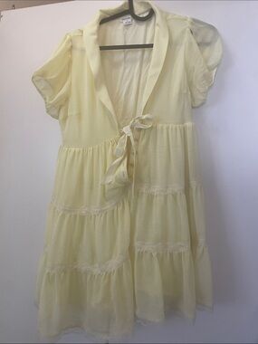 Kimchi Blue Soft Butter Yellow Tiered Romper with Tie Front
